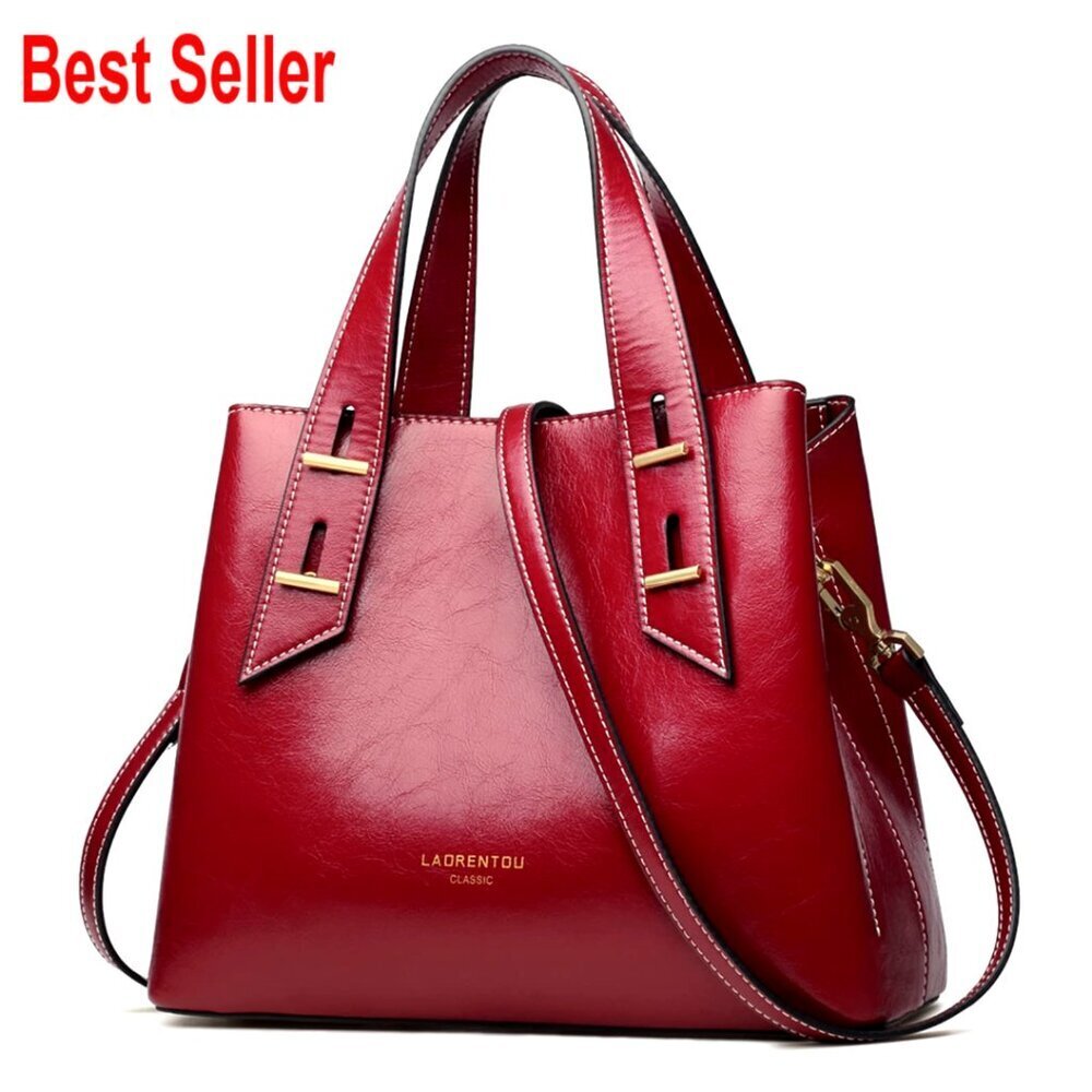 Genuine Leather Crossbody Satchel Tote with Adjustable Strap